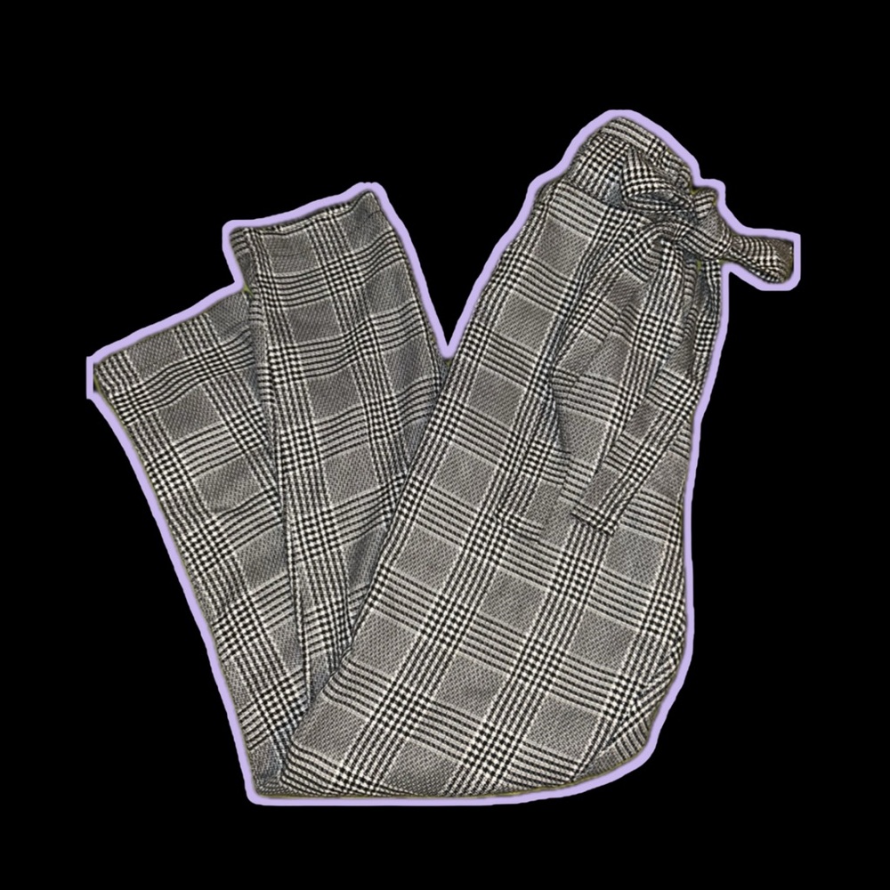 gray houndstooth trouser paper bag pants